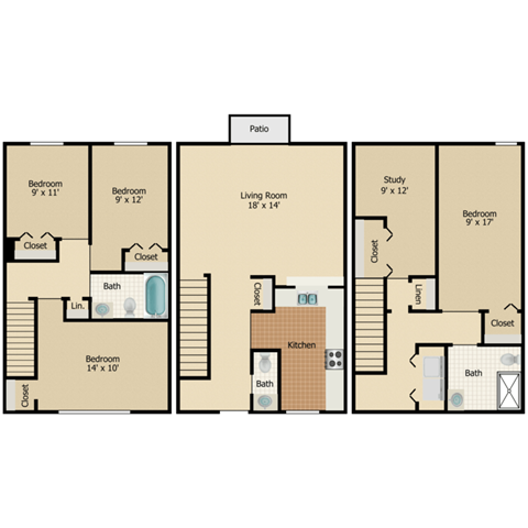 Floor plan for 4 beds, 2.5 baths, 1548 sqft